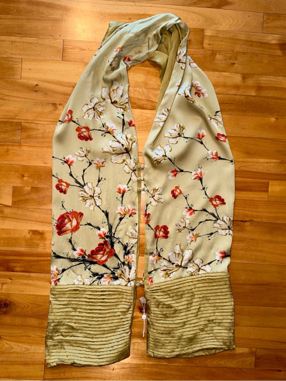 WOO of Shanghai 100% Silk Floral Luxury Scarf Wrap Shawl Pleated Convertible